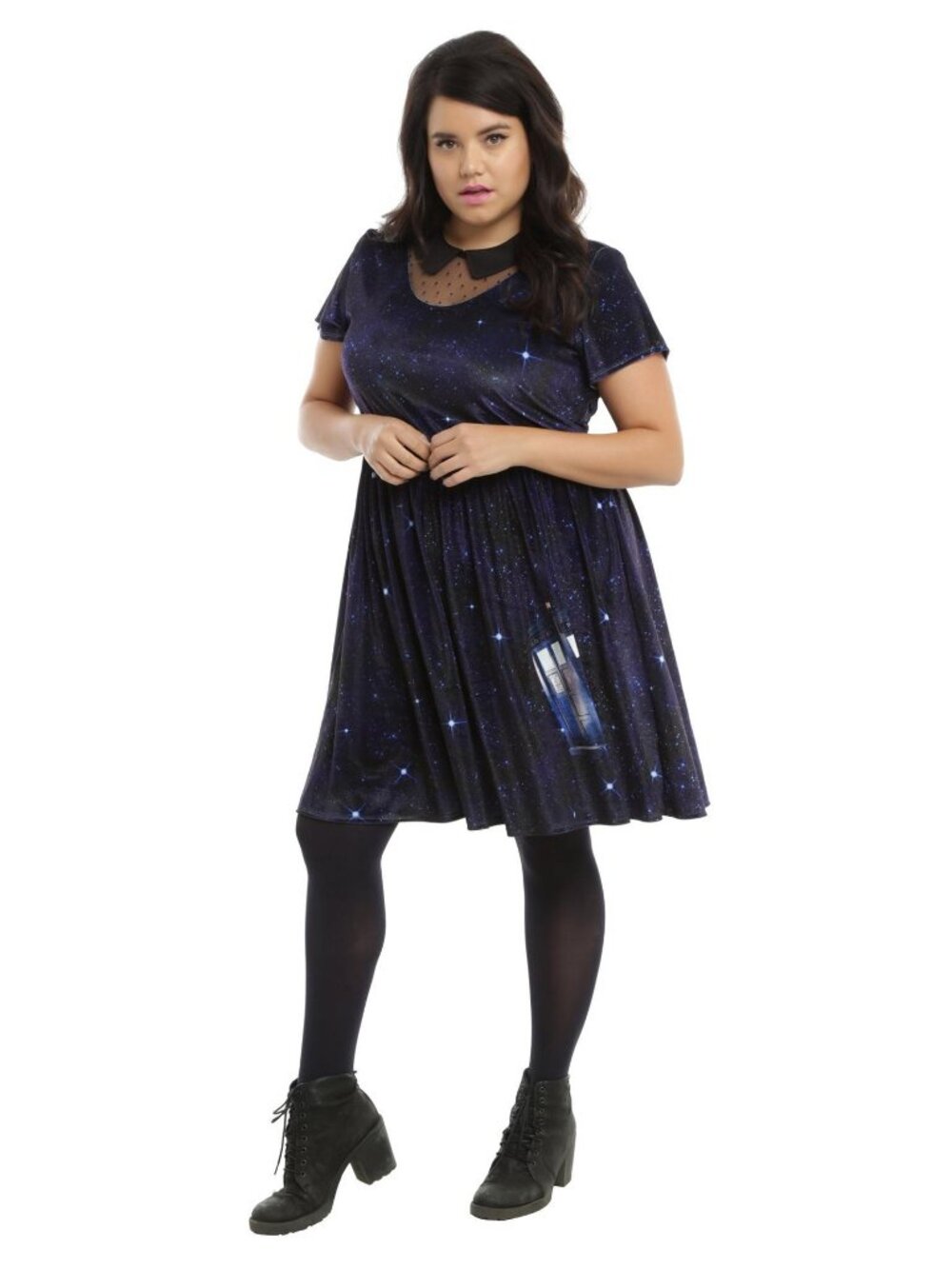 Torrid Doctor Who BBC Galaxy Blue TARDIS Velvet Dress Peter Pan Collar 2X - Picture 13 of 13